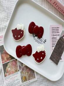 1 Piece Set / 2 Pieces Set Ladies Red Butterfly Machine Kitty Cat Pattern Design Sweet And Cute Fringe Clip Side Hairpin Suitable For Everyday Wear - Multicolor - View 3