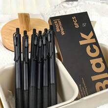 1pc 6pcs/Set Simple Quick-Drying Black Push Button Pens, 0.5mm Fine Point, Black Ink Retractable Ballpoint Pens, Versatile & Minimalist
