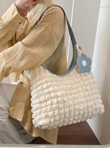 Nuevo bolso casual de mujer estilo fashionable, de nailon a cuadros, tipo tote con asa al hombro, billetera y bolsa de compras