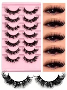 7 pares de pestañas postizas de ojos de gato, pestañas falsas de visón, pestañas naturales esponjosas y voluminosas, extensiones de pestañas naturales y completas, artículos esenciales de viaje, herramientas de maquillaje, pestañas postizas - Pestañas Fluffy - Ver 2