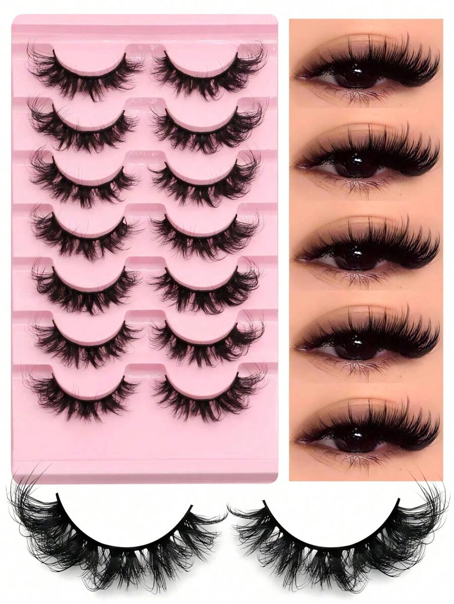 7 pares de pestañas postizas de ojos de gato, pestañas falsas de visón, pestañas naturales esponjosas y voluminosas, extensiones de pestañas naturales y completas, artículos esenciales de viaje, herramientas de maquillaje, pestañas postizas