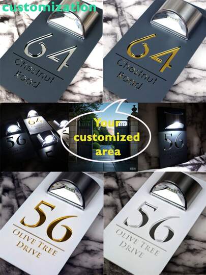 Custom Solar-Powered House Number Sign – Elegant 3D Embossed Design, Automatic Night Lighting, Personalized Address Plaque For Doorway