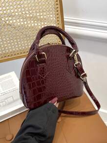 Bolso de mano de concha con estampado de cocodrilo, adecuado para uso diario - Burdeos - Ver 4