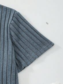 2 pièces Ensemble de vêtements d'intérieur femme grande taille, Top côtelé et short en vrac, col rond, Pyjama