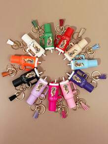 Personalized Mini Cup Keychain Pendant, Custom And Name, Making It A Unique Accessory Pendant, Including Storage Space, Portable Bag Pendant, Lipstick Storage, Portable Perfume Storage, Perfect Back-To-School And Gift Options,Customized Keychains & Accessories,Street Casual Chic,Apparel Accessories,Halloween Edit,Boyfriend,Girlfriend,Family,Friends,Trinkets, Vintage Leather - Multicolor - View 5