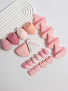 20 piezas Juego de limpieza de maquillaje, esponjas finas, esponjas puntiagudas, borlas de polvos con forma de corazón, borlas de polvos cuadradas