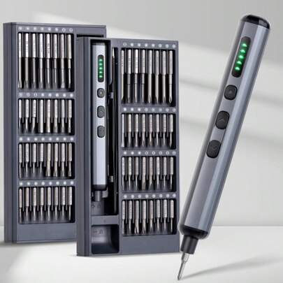 70 合 1 迷你电动螺丝刀套装，无绳小型电动螺丝刀，配有 64 个 S2 精密钻头、5 种扭矩设置、4 个 LED 灯、迷你电动螺丝刀维修工具套件，适用于 PC、RC、电子产品