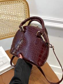 Bolso de mano de concha con estampado de cocodrilo, adecuado para uso diario - Burdeos - Ver 5