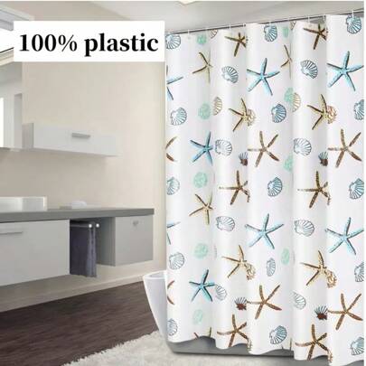 Tenda da doccia con stampa a stella marina in PEVA con ganci, decorazione per la casa e il bagno, accessori per il bagno, di ritorno a scuola