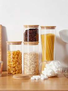 1pc Glass Material Food Storage Container, Candy Jar, Nuts Storage Bottle, Popcorn Container, Suitable For Home Kitchen And Dining Room Organization