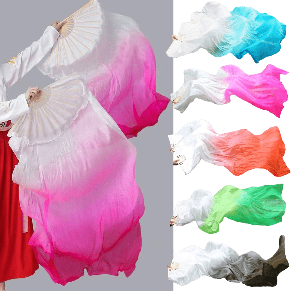 1 pieza Abanico de danza del vientre, abanico de seda artificial de color degradado largo, abanico para actuaciones de danza, estilo chino para actuaciones y práctica, adecuado para espectáculos y ejercicio matutino, longitud del abanico 120cm/47.24 pulgadas