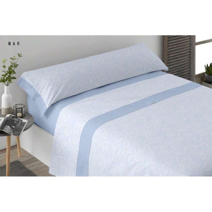 STARLEY-100% Cotton Sheet Set Printed PLATINIUM - MAR AZUL - 查看 1