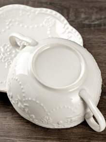 1套陶瓷双耳碗带盖，1碗+1盘+1金樱花勺，蝴蝶3D浮雕图案，多功能，大容量，设计优雅，适用于餐厅，家庭，咖啡厅，宴会，可用作汤碗，沙拉碗，面碗，适用于烤箱和微波炉，餐具，厨房用品，沙拉，水果，意大利面，厨房配件 - 白色 - 查看 4