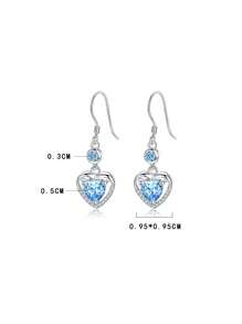 1 Pair 925 Sterling Silver Blue Heart Shape Earrings, Fresh And Sweet Elegant, Fashionable Tassel Ear Hooks, Versatile Everyday Mori Style Earrings, Gift - Love - View 3