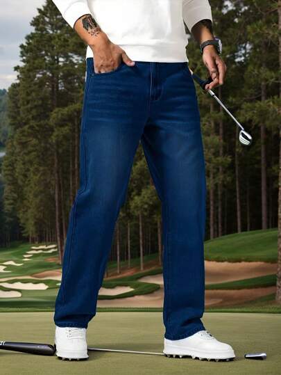 1pc Men's Regular Fit Straight Leg Blue Casual Comfortable Cargo Jeans, Suitable For Urban Walking & Outdoor Activities Cargo Pants