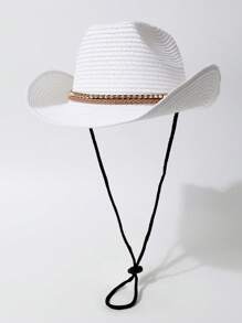 1pc Women's Panama Hat, Jazz Hat, Sun Hat, Beach Hat, Woven Leather Brimmed Hat With Rivet Decor, Suitable For Beach, Hiking, Western Themed Events, Parties, Role Play, Graduation, Masquerade, Festivals, Weddings, Birthdays, Music Festivals, Spring/Summer Wear