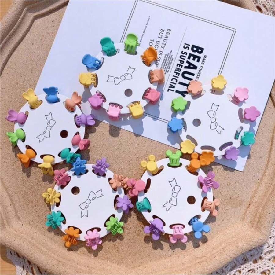 50 Pcs Mini Cute Hair Clips For Girls Colorful Rabbit Flower Crown Star Design Hairpin - Phối màu - Xem 1