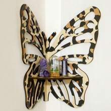 1 件波西米亚豹纹木质蝴蝶形壁挂水晶架，适合居家和酒店的简约装饰 - 彩色 - 查看 2