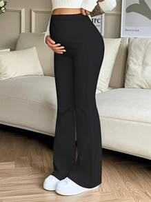 Women's Solid Color High Waist Stretch Daily Casual Maternity Flared Pants, Women's Clothing, Women's Maternity Trousers