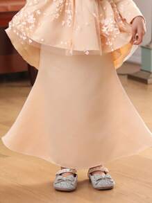 女孩的穆斯林服装，香槟色刺绣连衣裙，长袖腰部收紧网眼花裙 + 美人鱼长裙 2 件套，Baju Kurung KEBAYA，开斋节庆典，钢琴演奏会 / 生日派对 / 高端活动，优雅公主风格儿童正装，精致时尚女孩连衣裙 - 杏色 - 查看 7