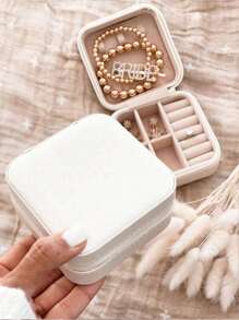 1pc Mini Jewelry Box, Portable Travel Jewelry Organizer, Multifunctional Jewelry Display Storage Case For Necklace, Earrings, Rings, Lipstick, Elegant Design Suitable For Home & Bedroom - Multicolor - View 8