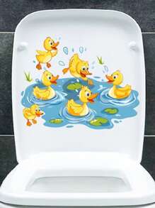1 Piece Of Cartoon Duck Playing Water Toilet Stickers, Bathroom Toilet Beautification Decoration Toilet Lid Stickers, Bathroom Entrance Home Decoration Beautification Wall Sticker, Vinyl Decal For Home Decorations, Toilet Decoration Items Refresh Your Home Bathroom Decor Fall Decor