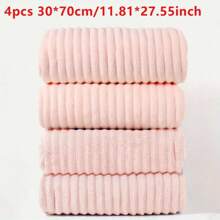 4 件现代条纹珊瑚绒手巾，11.8x27.55 英寸，柔软吸水不脱落，多用途洗碗布、毛巾、手巾、汽车清洁布、厨房毛巾、运动毛巾