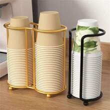 1PC Iron Double Tube Disposable Cup Holder, Space-Saving Tabletop Storage Rack For Wedding, Home, Office, Bar, Cafe - Sturdy, Easy To Use, Convenient Cup Organizer