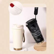 1 Pc 316 Stainless Steel Vacuum Insulated Water Bottle With Carry Strap, Lily Flower Pattern Coffee Cup, Portable Double-Wall Tumbler With Straw, Unisex Office Cup Back To School