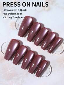 24片/套 Y2K 长棺材形亮面美学浅紫色水晶猫眼亚克力按压式美甲贴片，长款设计，完美贴合假指甲，包含：1片果冻胶和1个指甲锉，猫眼美甲适合女性和女孩日常佩戴，也适合锐舞派对和其他美甲场合。 - 淡紫色 - 查看 2