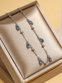 1pc S925 Sterling Silver Cubic Zirconia Pendant Necklace, Fashionable & Minimalist, Versatile Jewelry Gift For Women - Blue Horse Eye Silver - View 3