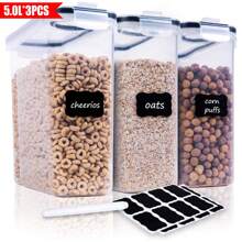 THELIFE Bộ hộp đựng ngũ cốc 1/2/3/4 gói, hộp đựng thực phẩm kín bằng nhựa 2,5L/5,0L đựng ngũ cốc, đồ ăn nhẹ và đường, bộ hộp đựng ngũ cốc 1/2/3/4 miếng có nhãn bảng đen - Đen và trắng - Xem 6