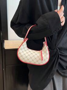 New Vintage Moon Shaped Medium-Sized Shoulder Bag, White Color, Spring/Summer Collection, Retro Rockabilly Style, Large Capacity, Rivet Decor, Oiled Leather, Suitable For Workplace, Casual, Travel, Sling Bag - Multicolor - View 4