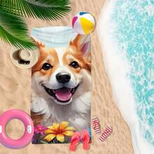 Zeitgenössisches Strandtuch mit Tiermotiv - Polyester, schnelltrocknend, sandbeständig, sehr saugfähig, weich, Strickgewebe, Hundedruck - Handwäsche, 70*150 cm - perfekt für Reisen, Yoga, Schwimmen, Fitness, Picknick