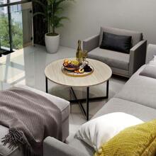 Round Coffee Table Tea Table Round Coffee Table For Living Room With Metal Legs, Black+White Oak - Black+white Oak - View 5