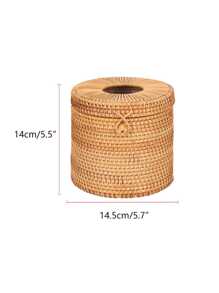 1pc Round Rattan Tissue Box, Living Room Tabletop Cylinder Tissue Paper Roll Holder, Bathroom Toilet Paper Storage DispenserFor Home Kitchen Bedroom Living Room Dining Room, Home Decoration Accessories, Decorative Box,Women Wedding Gift,Summer Travel Holiday Festival Must-Have - Coffee Brown - View 6
