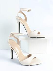 Jin Bei Qi 女士圆头交叉踝带细高跟凉鞋，优雅时尚派对米色高跟鞋，夏季穿搭 - 米色 - 查看 7