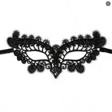 1 件女士性感宽蕾丝刺绣半脸面具眼罩，派对服装化妆舞会道具万圣节 - 黑色 - 查看 6
