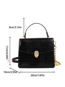 1pc Black PU Elegant Minimalist Crocodile Skin Pattern Metal Buckle & Chain Flap Cover Shoulder Handbag, Suitable For Ladies Spring/Summer, Office Commuter Bag, Outgoing Shopping Tote, Fit For Smartphone, Wallet, Lipstick, Keys, Tissue, Fashion Accessory