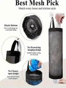 3/1pcs Garbage Bag Storage Hanging Bag, Wall Mounted Drawstring Shoe Storage Bag, Kitchen Plastic Bag Storage Bag, Woven Net Bag, With Hang Net Storage Plastic Bag Rack And School Supplies University Student Storage Bag - Multicolor - View 4