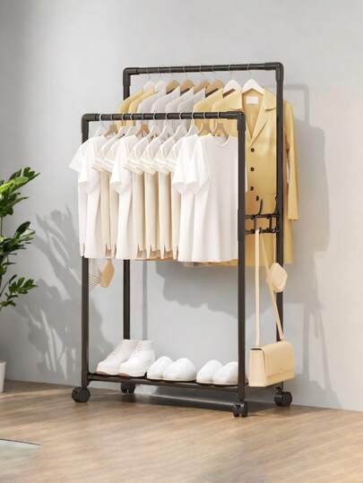 1pc Freestanding Coat Rack, Movable Clothes Hanging Rack For Bedroom Storage, Multi-Function Shoe Rack And Clothing Organizer
