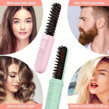 1 lisseur et friseur portable à double usage, peigne électrique ionique rechargeable USB, charge anti-brûlure, convient pour les voyages, cadeau idéal pour les femmes 2000mAh