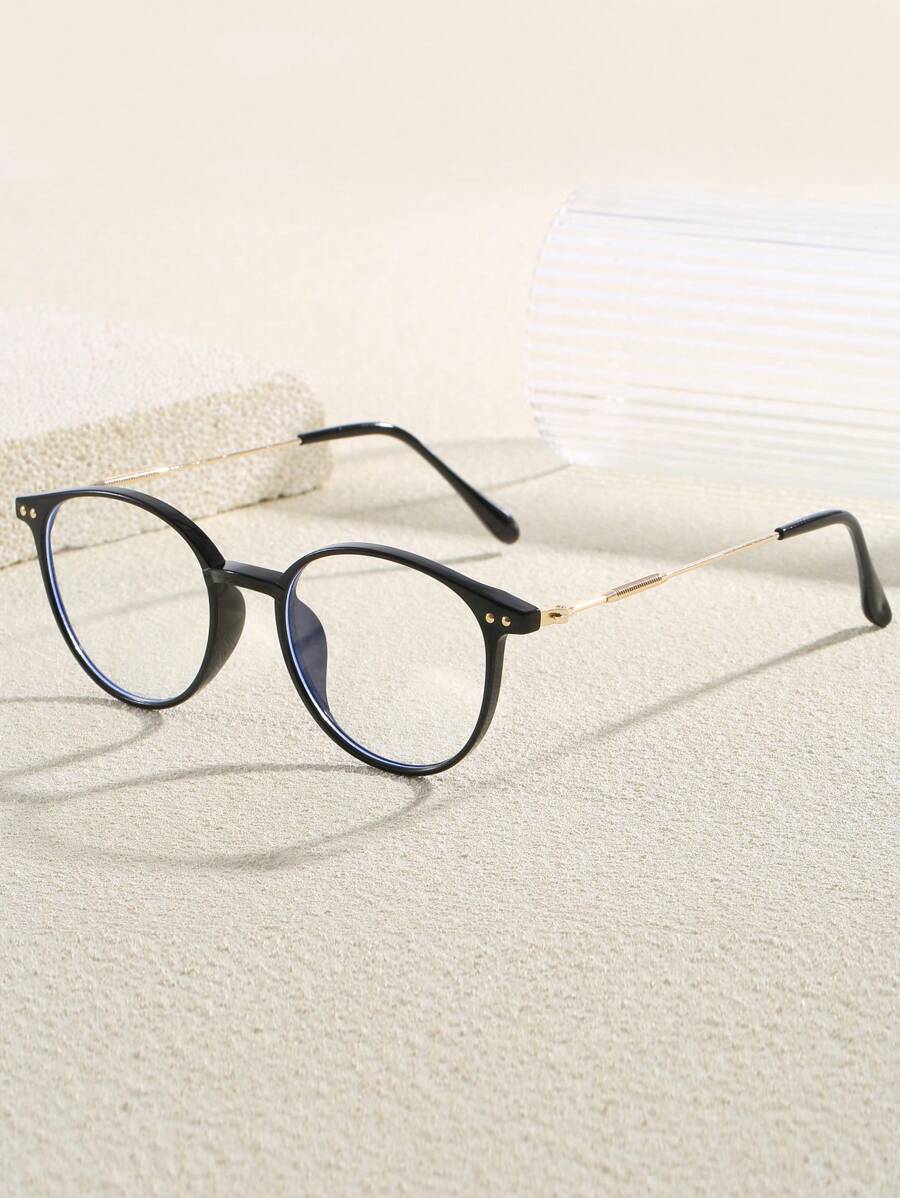 1 件休闲 PC（聚碳酸酯）新款铆钉设计平光镜片眼镜，时尚街头风格高端外观，适合所有季节