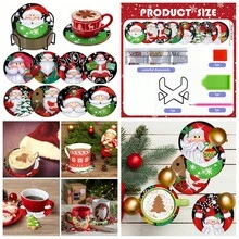 8pcs/Set DIY Christmas Diamond Painting Coasters With Holder Anti Slip Wood Diamond Art Painting Christmas Coasters Crystal Rhinestones Diamond Art Christmas Coasters For Adults - Multicolor - View 7