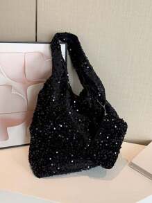 2 pièces Ensemble comprenant un porte-monnaie, un grand cabas pailleté de mode à capacité élevée, un sac à main d'épaule, pailleté brillant tout autour, sac fourre-tout pour l'extérieur/les courses, grand sac à main, style de rue Y2K, pochette de soirée