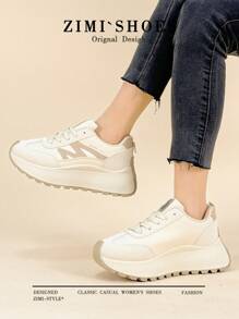 1 Pair High Quality Women Multi-Functional All-Season Fashion Running Sneakers, Flat Gump Shoes, Leather Upper, Waterproof, Suitable For Sports, Casual Daily Wear, Skateboarding - Mika - View 8