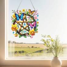 Kit de pintura de diamantes DIY con diseño de atrapasueños y mariposa - Juego de colgante de arte de gemas acrílicas con puntas de taladro de formas únicas, para decoración de pared del hogar, manualidades y suministros
