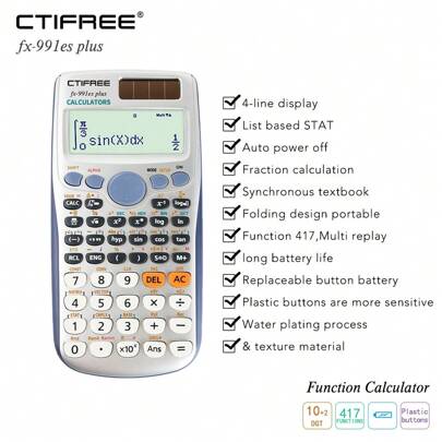CTIFREE Scientific Calculator With 417 Multifunctional Operations, 2-Line 10+2 Digit Written Display Scientific Calculator, Economical Packaging, High-End Exterior, Suitable For High School/University/Business/Office (FX-991ES PLUS),School Supplies,Back To School