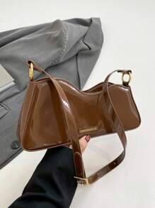 Bolso de hombro asimétrico de mujer de PU brillante con patrón de queso - Marrón - Ver 6