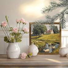 A Wood-Framed Sign Featuring A Country Sheep Grazing By The River Is Ideal For A Vintage Farmhouse-Style Wall Decoration, Perfect For A Bathroom, Kitchen Or Office. It Is An Ideal Gift For Family And Friends, The Size Is 7.87 Inches. Gifts Birthday Graduation - Multicolor - View 7